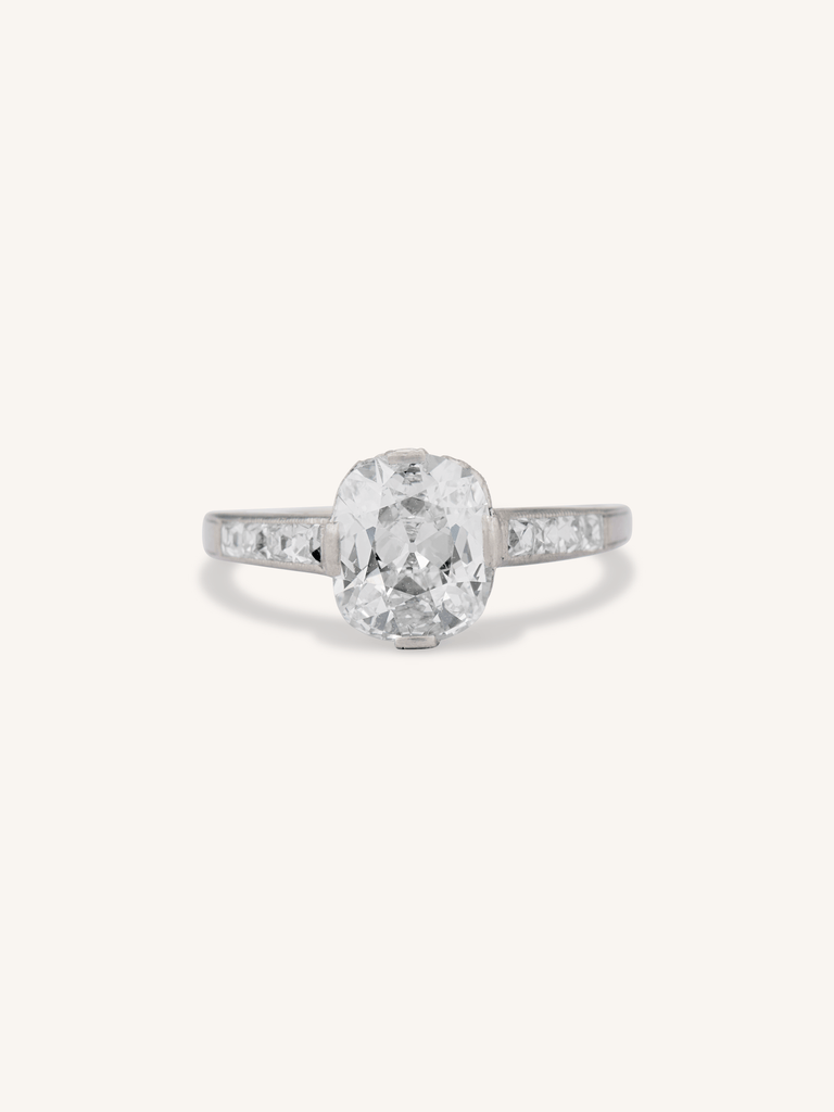 Art Deco 1.64 Cushion & French Cut Diamond Engagement Ring