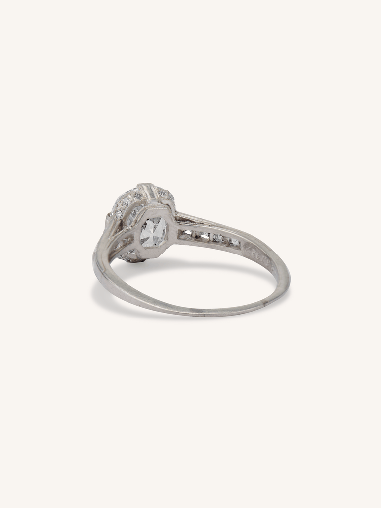 Art Deco 1.64 Cushion & French Cut Diamond Engagement Ring