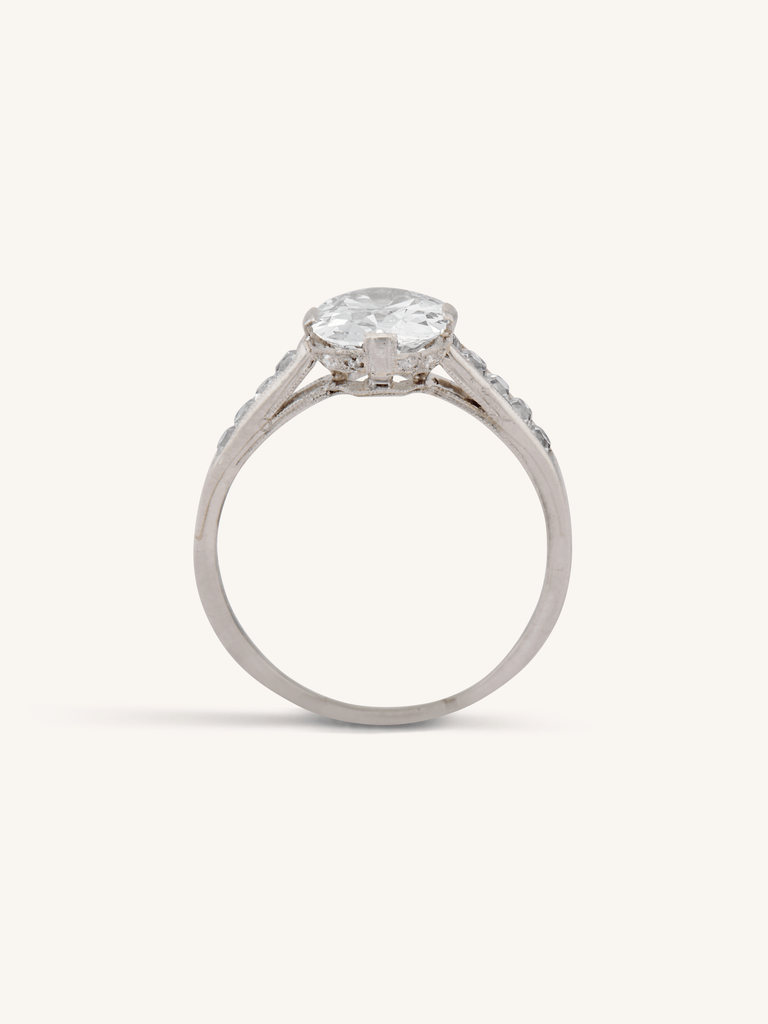 Art Deco 1.64 Cushion & French Cut Diamond Engagement Ring