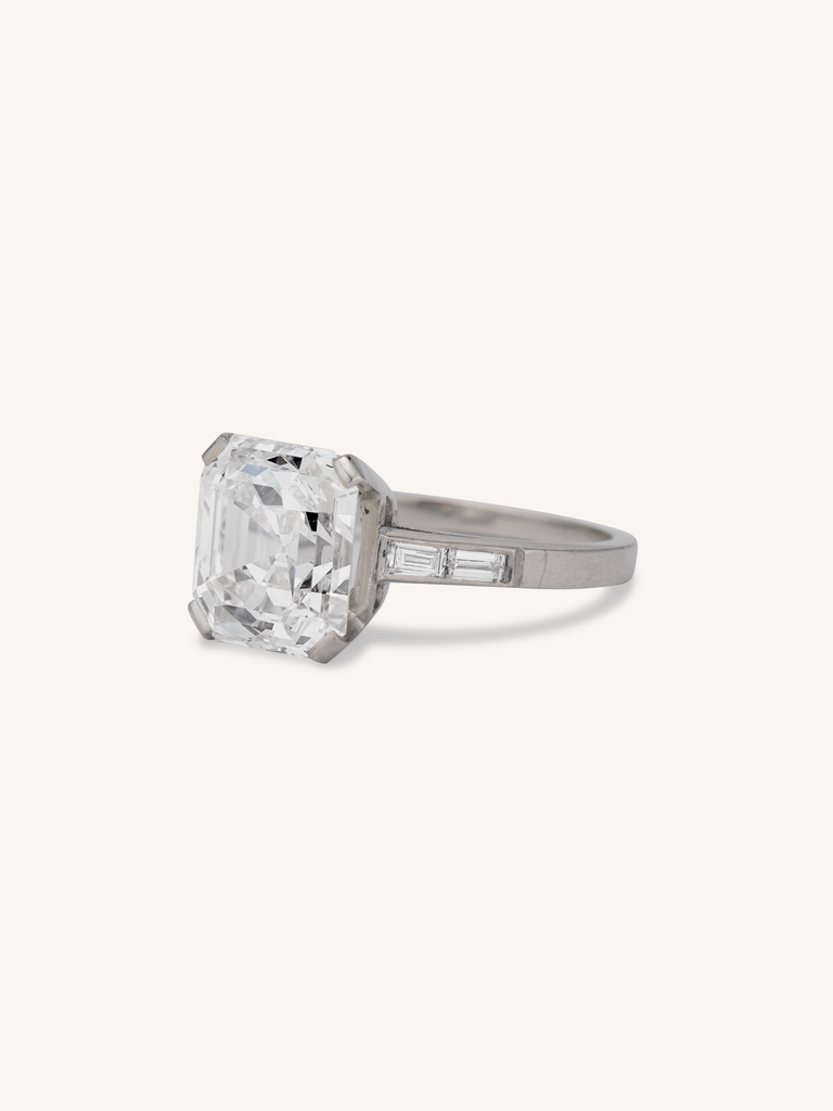 Impressive Art Deco 4.43 Carat Emerald Cut Diamond Engagement Ring
