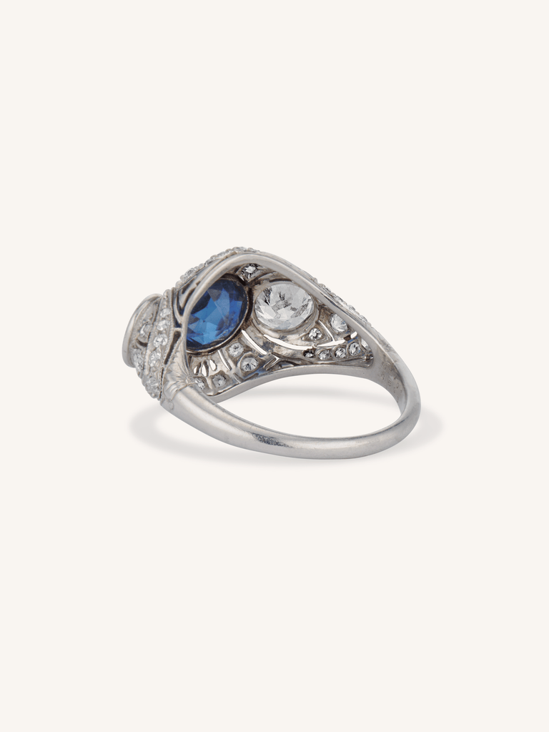 Bailey Banks & Biddle Art Deco Diamond & Sapphire Three Stone Vintage Engagement Ring