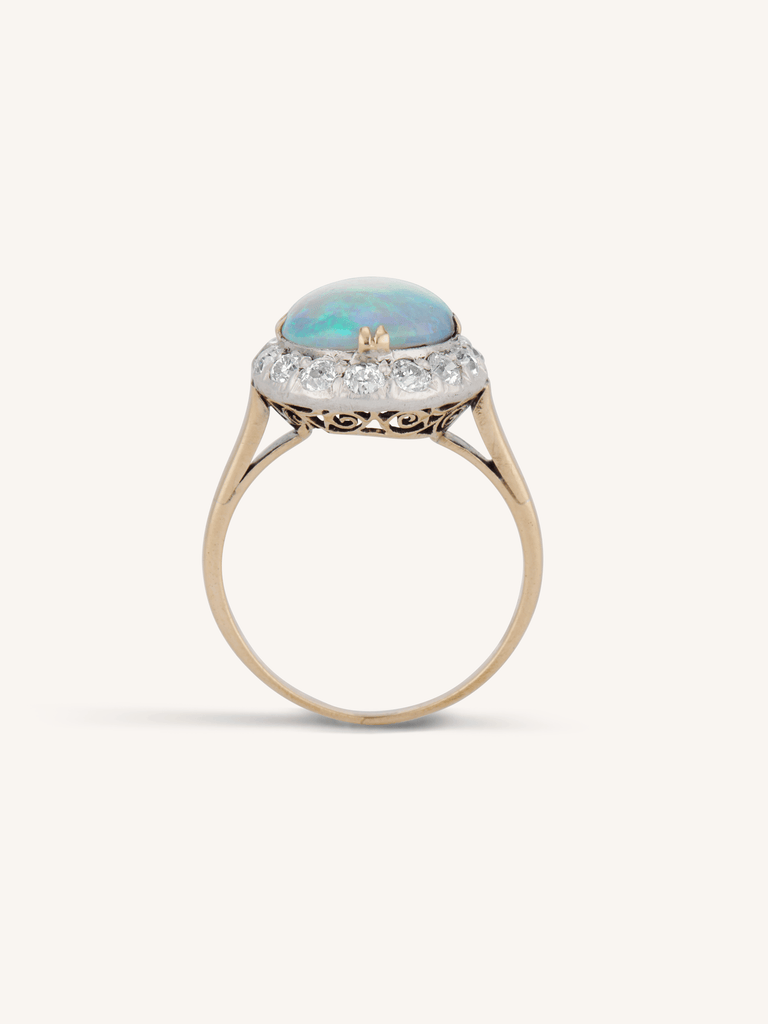 Edwardian Opal and Diamond Antique Cluster Ring