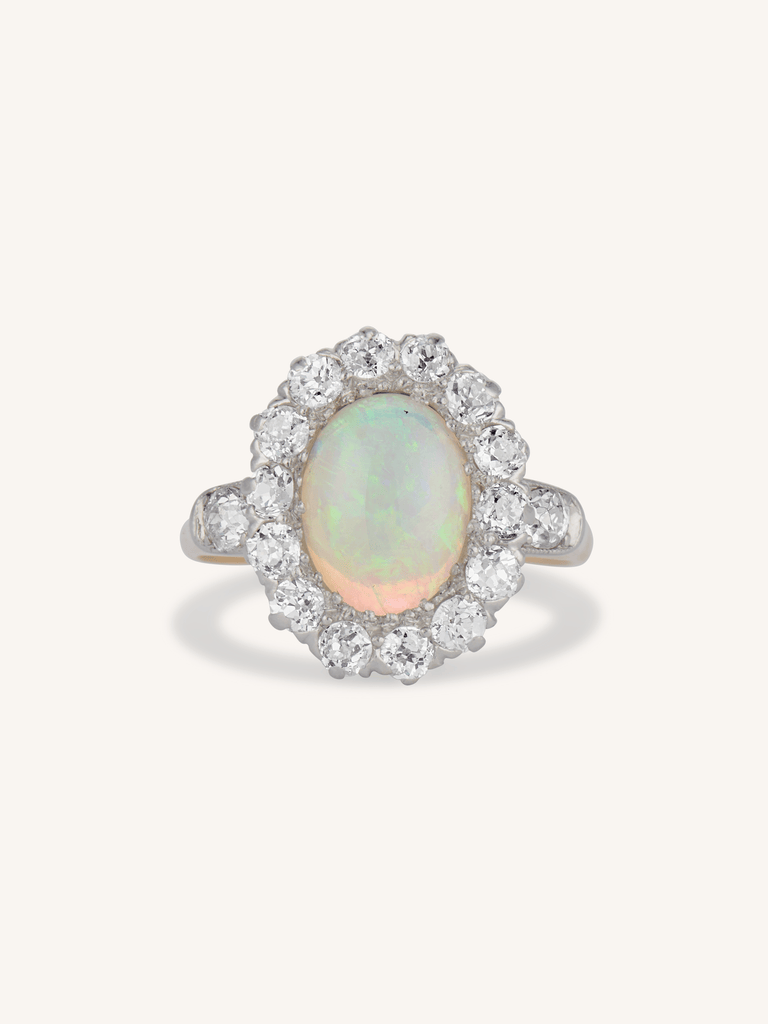 Edwardian Opal and Diamond Antique Cluster Ring