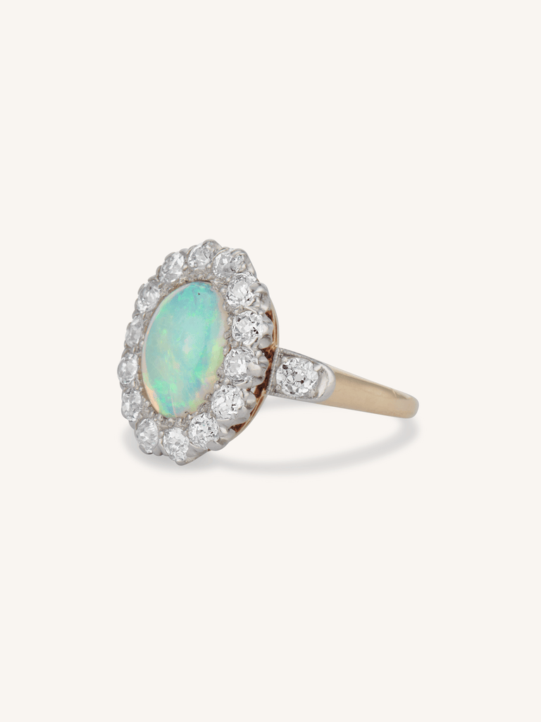 Edwardian Opal and Diamond Antique Cluster Ring