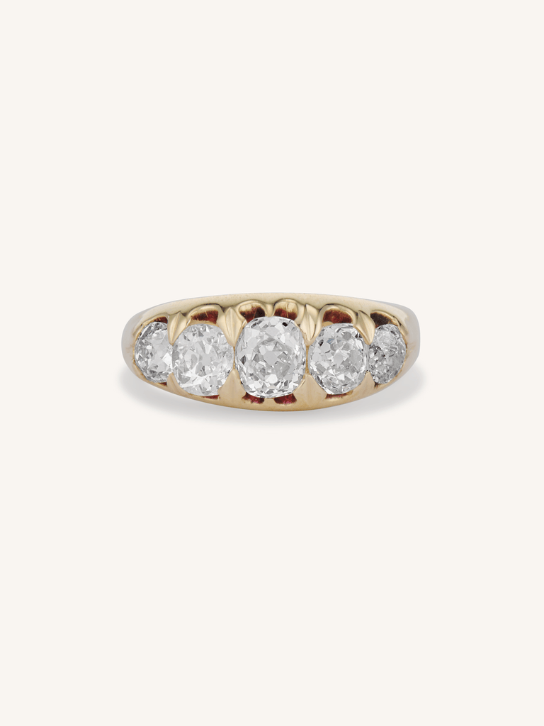 Victorian Five-Stone Old Mine Diamond 18k Yellow Gold Antique Ring
