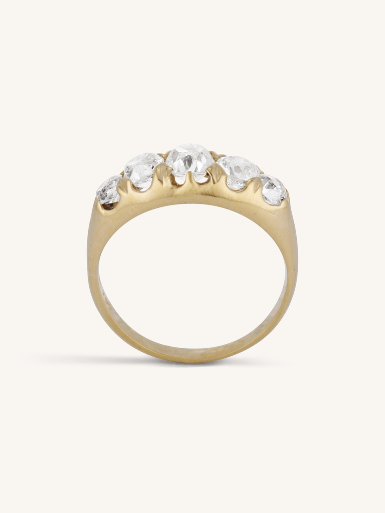 Victorian Five-Stone Old Mine Diamond 18k Yellow Gold Antique Ring