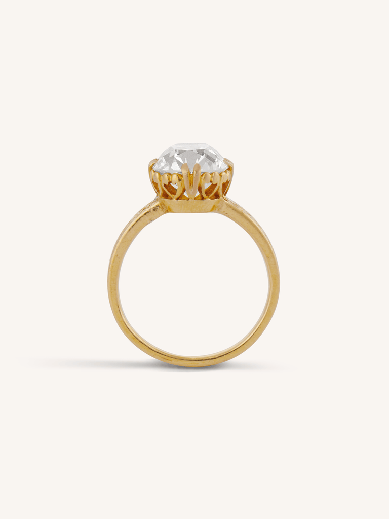 Victorian 2.35 Carat Old Mine Cut Diamond 20k Gold Engraved Solitaire Antique Engagement Ring