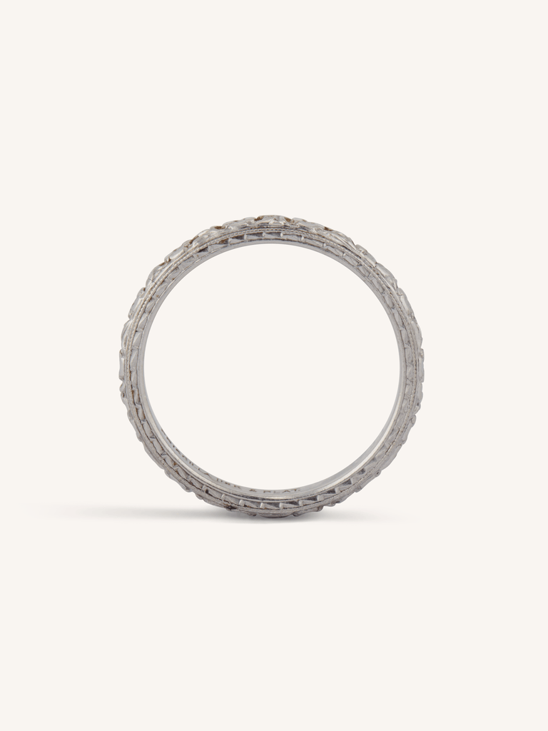 Edwardian Priscilla Engraved Diamond Platinum and Gold Antique Wedding Band, America - Size 7