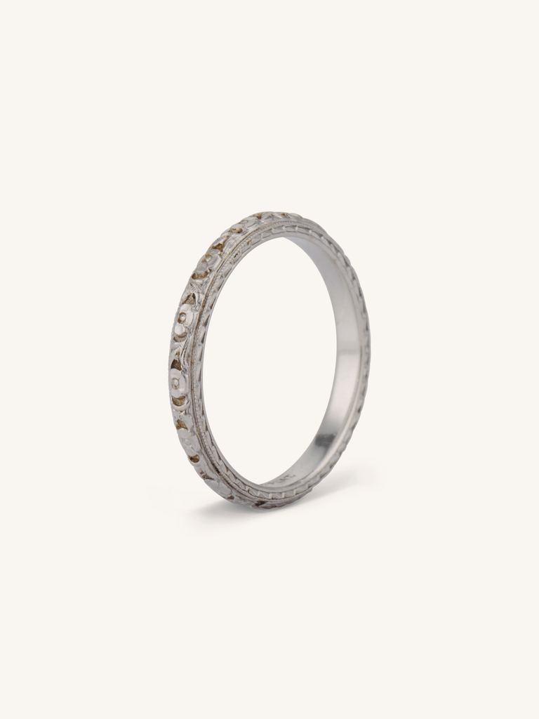 Edwardian Priscilla Engraved Diamond Platinum and Gold Antique Wedding Band, America - Size 7
