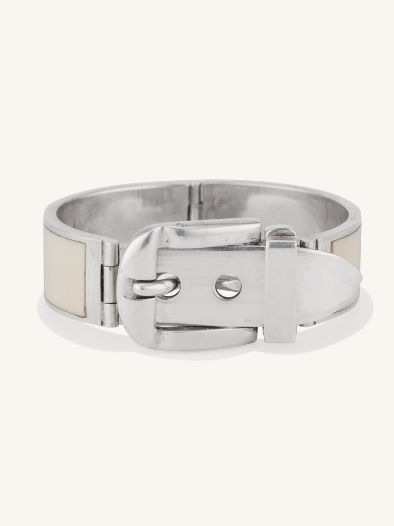 1970'S Vintage Gucci Silver & Bone Buckle Bracelet