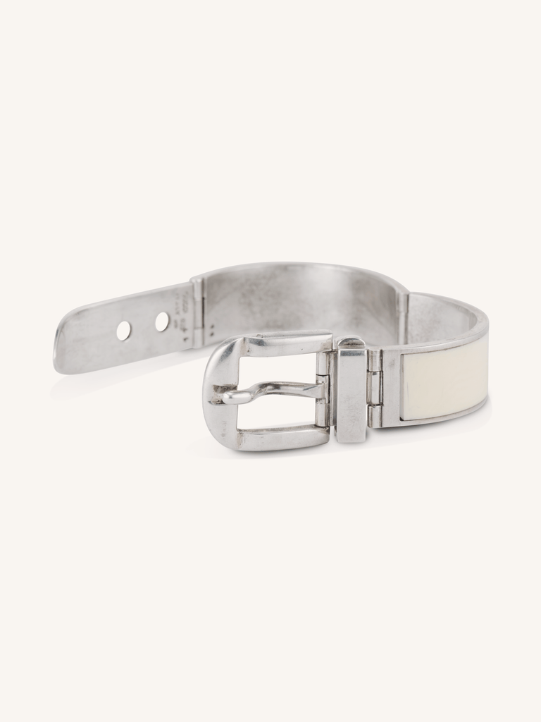 1970'S Vintage Gucci Silver & Bone Buckle Bracelet
