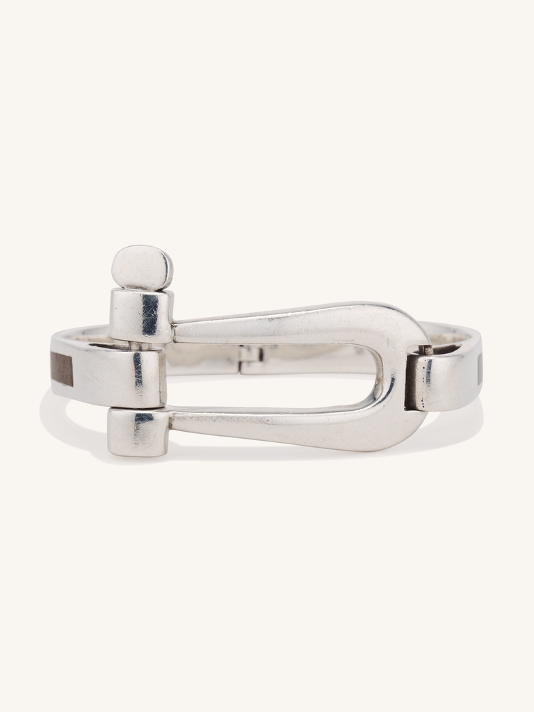 1970s Gucci Horsebit Enamel Hinged Vintage Bangle Bracelet in Sterling Silver