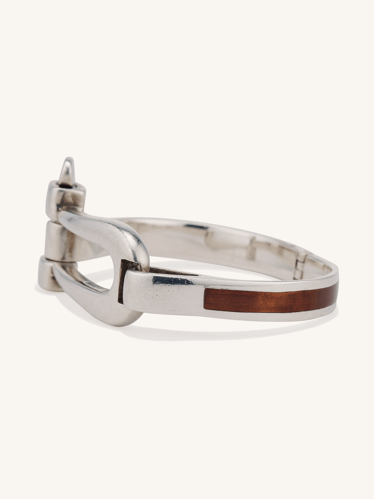 1970s Gucci Horsebit Enamel Hinged Vintage Bangle Bracelet in Sterling Silver