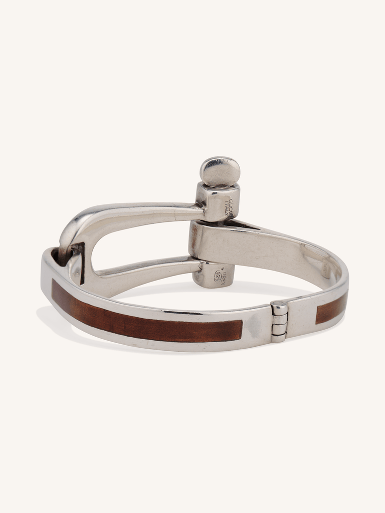 1970s Gucci Horsebit Enamel Hinged Vintage Bangle Bracelet in Sterling Silver