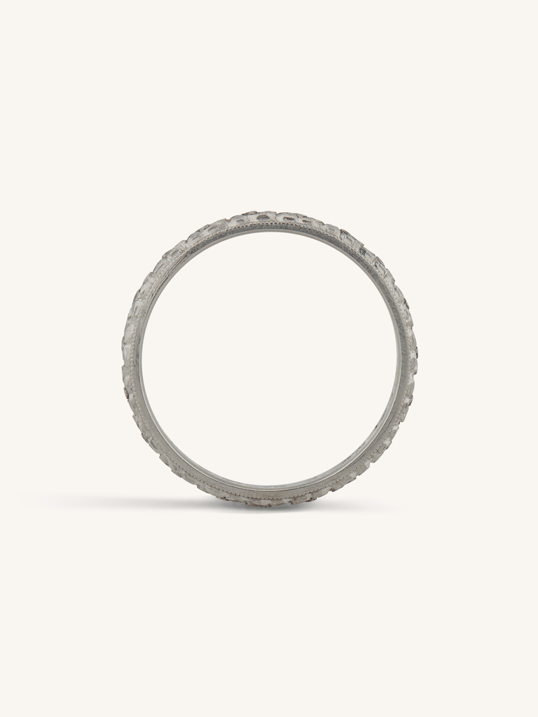 1925 Art Deco Hand-Engraved Florette Platinum Antique Wedding Band Inscribed "L.A.B – G.V.M. 6.22.25" - Size 6.75