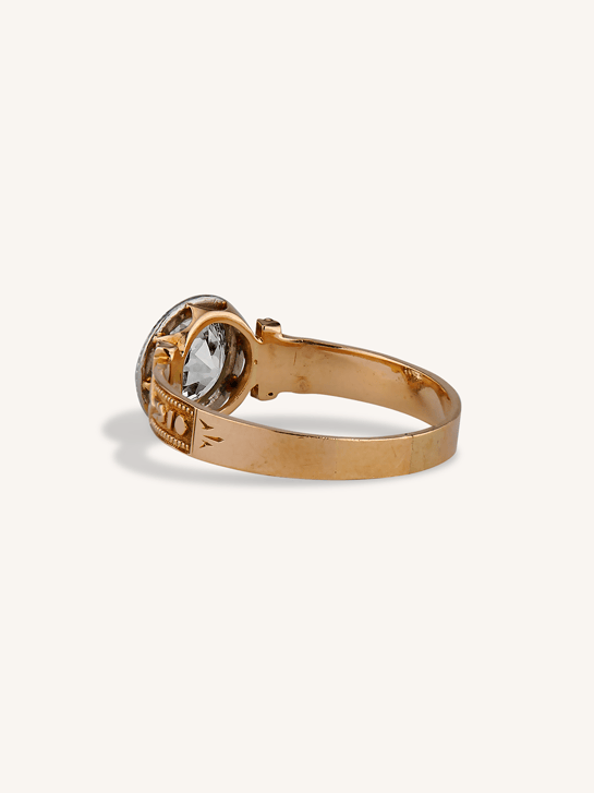 Victorian 1.49 Carat Old European Cut Diamond Two-Tone Bezel Set Engraved 14k Yellow Gold Antique Engagement Ring