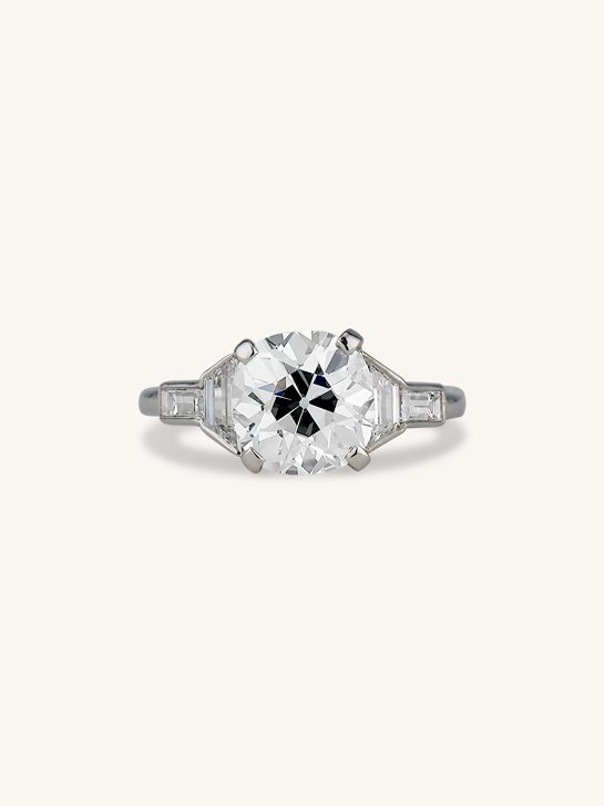 Midcentury 1940s 2.43 Carat Old Mine Cut Diamond Platinum Vintage Engagement Ring