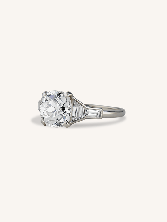 Midcentury 1940s 2.43 Carat Old Mine Cut Diamond Platinum Vintage Engagement Ring
