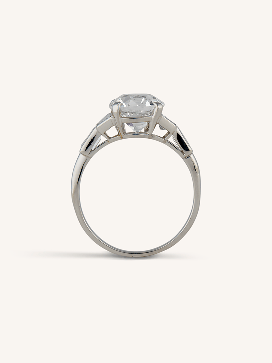Midcentury 1940s 2.43 Carat Old Mine Cut Diamond Platinum Vintage Engagement Ring