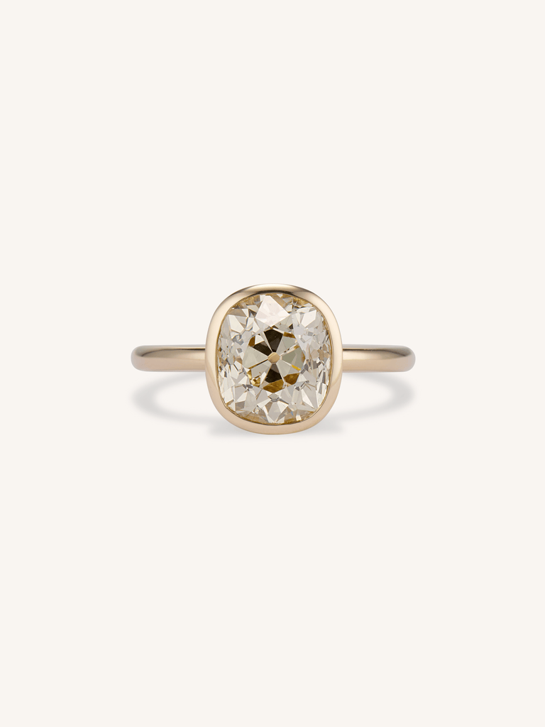 3.07Ct Old Mine Diamond Bezel Engagement Ring in Yellow Gold