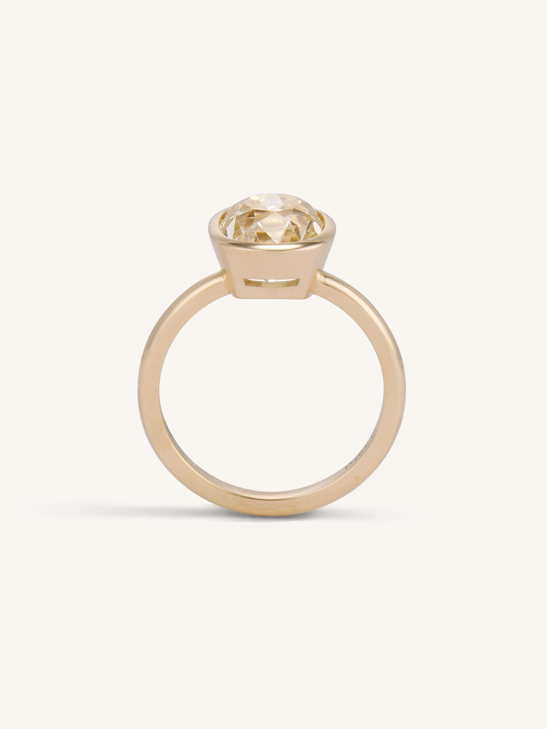 3.07Ct Old Mine Diamond Bezel Engagement Ring in Yellow Gold