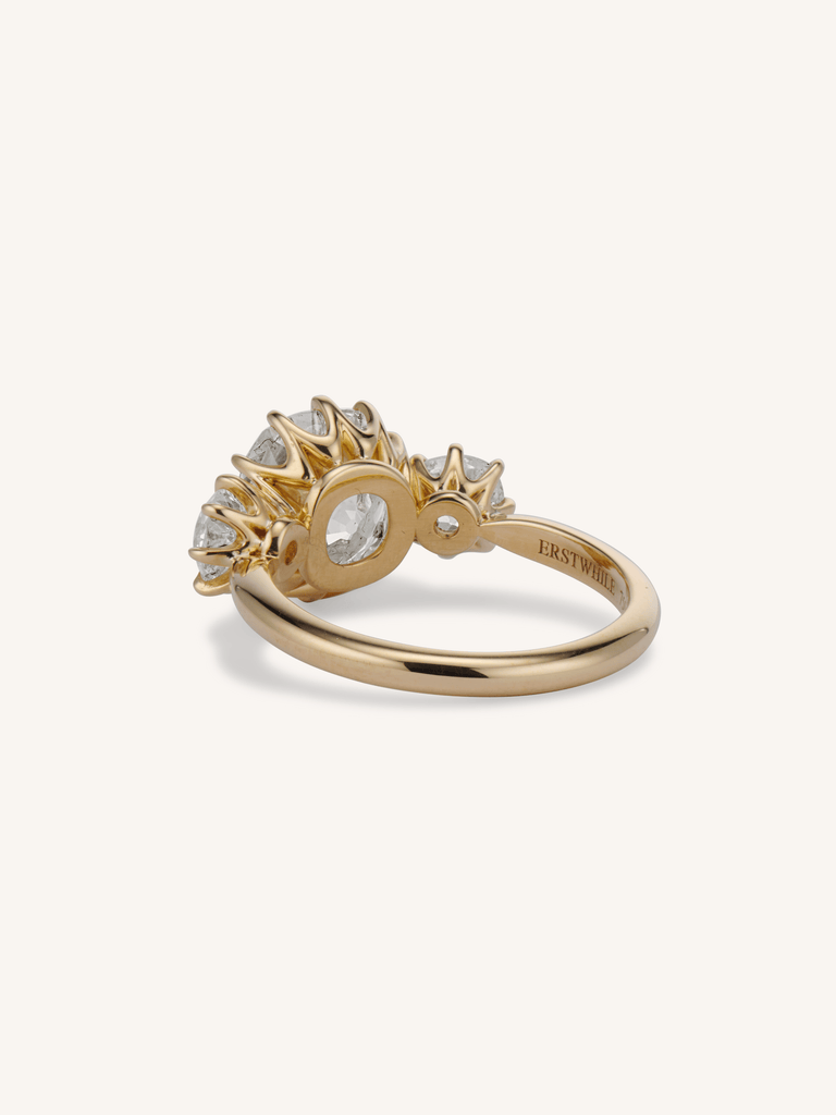 3.06ct Antique Old Mine Diamond Three Stone 18k Gold Engagement Ring | Celeste Solitaire Back
