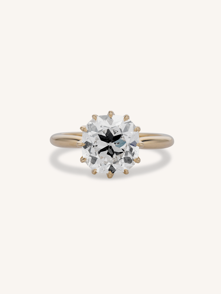 3.60ct Old Mine Cut Diamond Solitaire Engagement Ring in 18k Yellow Gold | Celeste