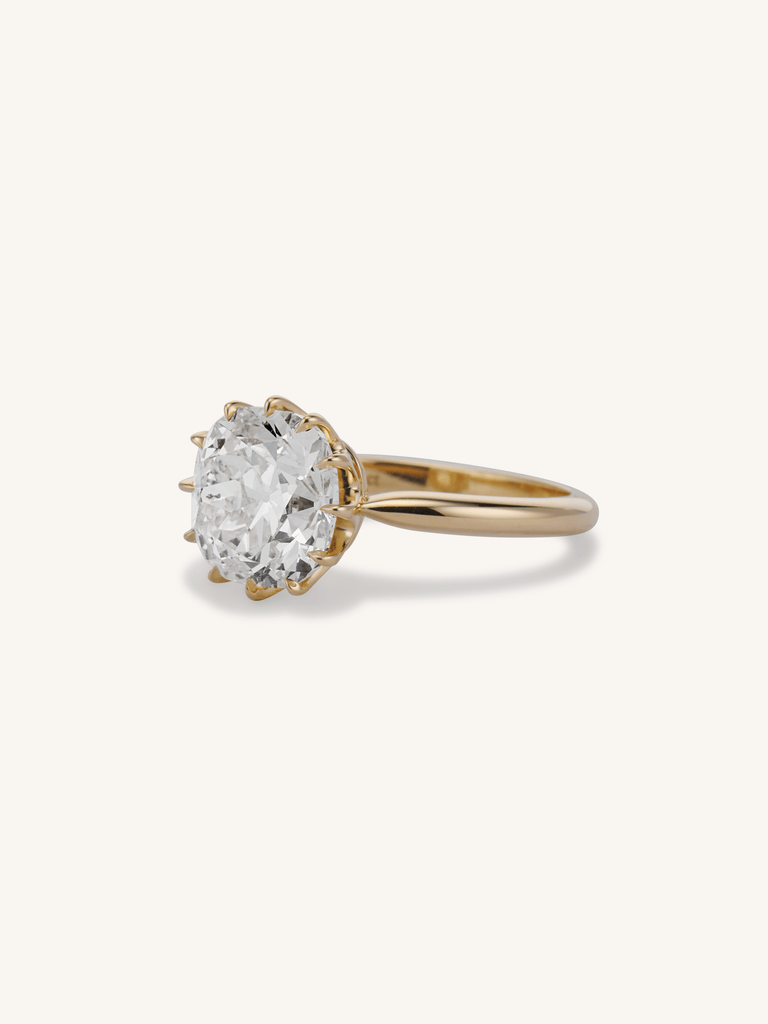 3.60ct Old Mine Cut Diamond Solitaire Engagement Ring in 18k Yellow Gold | Celeste