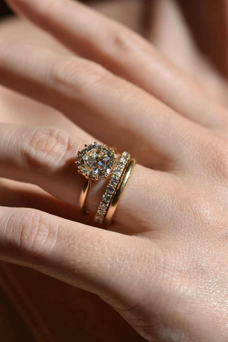 3.60ct Old Mine Cut Diamond Solitaire Engagement Ring in 18k Yellow Gold | Celeste