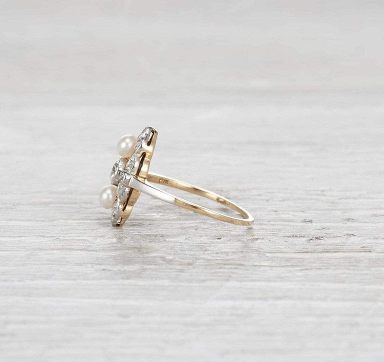 .30 Carat Edwardian Diamond and Pearl Navette Ring