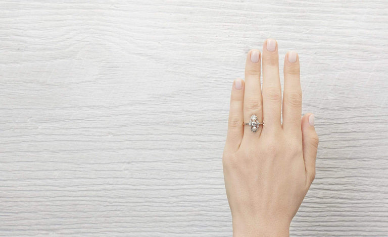 .30 Carat Edwardian Diamond and Pearl Navette Ring