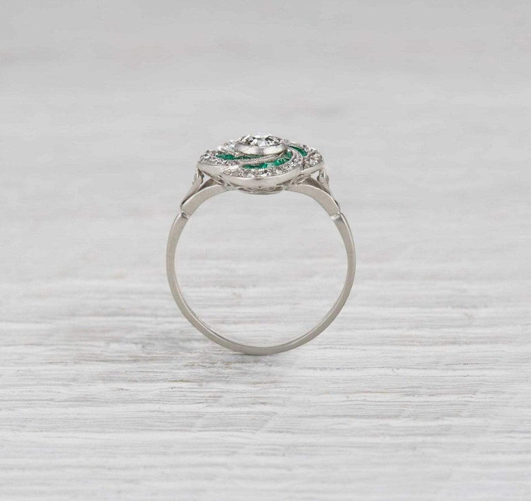 .35 Carat Art Deco Diamond and Emerald Ring
