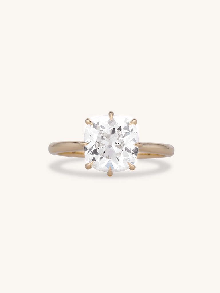 3 Carat Antique Old Mine Cushion Cut Diamond Solitaire 18K Gold Engagement Ring Astrid