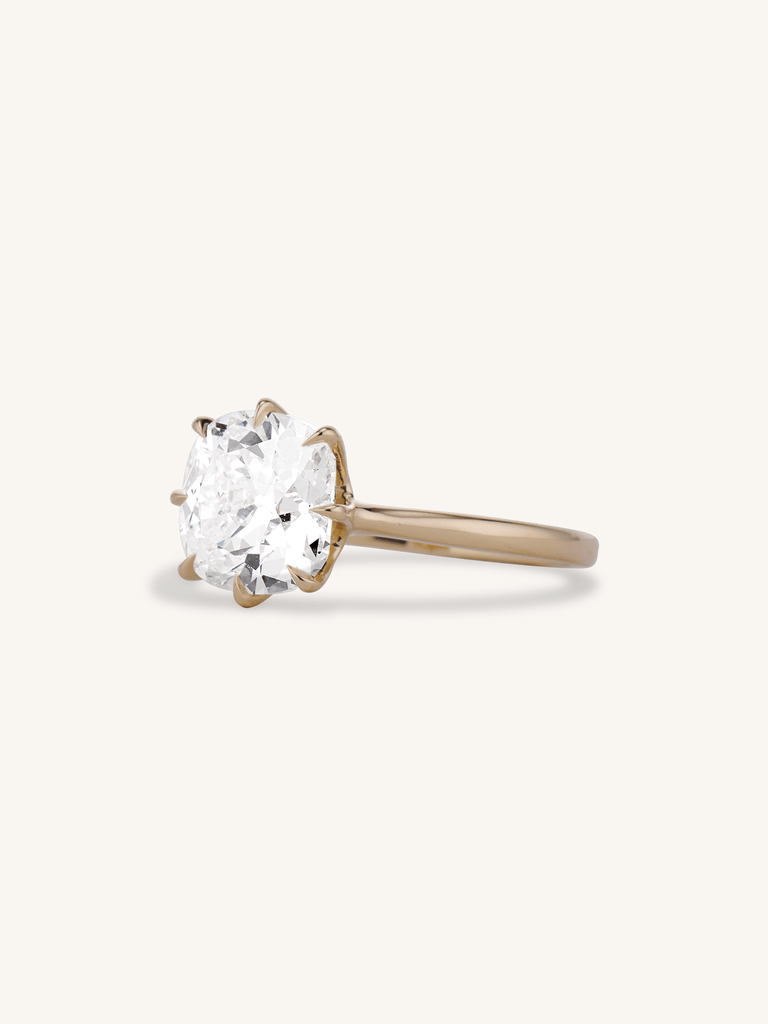 3 Carat Antique Old Mine Cushion Cut Diamond Solitaire 18K Gold Engagement Ring Astrid