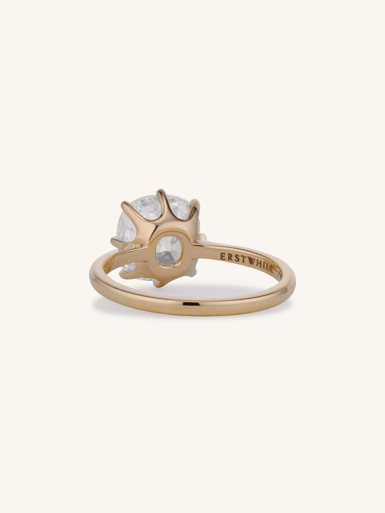 3 Carat Antique Old Mine Cushion Cut Diamond Solitaire 18K Gold Engagement Ring Astrid