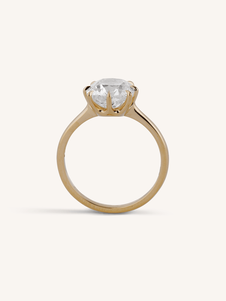 3 Carat Antique Old Mine Cushion Cut Diamond Solitaire 18K Gold Engagement Ring Astrid