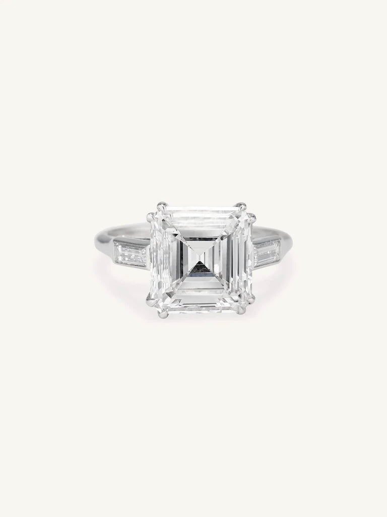 Midcentury 4.57 Carat Square Emerald Cut Diamond Solitaire Vintage Engagement Ring