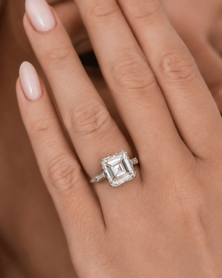 Midcentury 4.57 Carat Square Emerald Cut Diamond Solitaire Vintage Engagement Ring