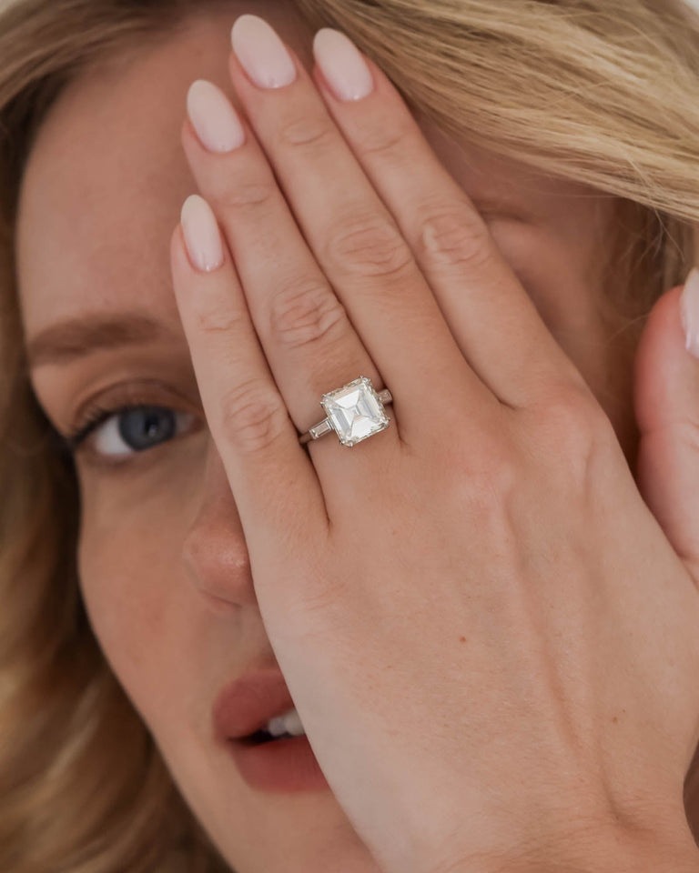 Midcentury 4.57 Carat Square Emerald Cut Diamond Solitaire Vintage Engagement Ring