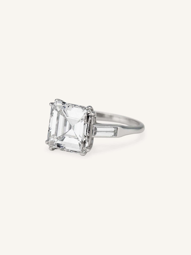 Midcentury 4.57 Carat Square Emerald Cut Diamond Solitaire Vintage Engagement Ring