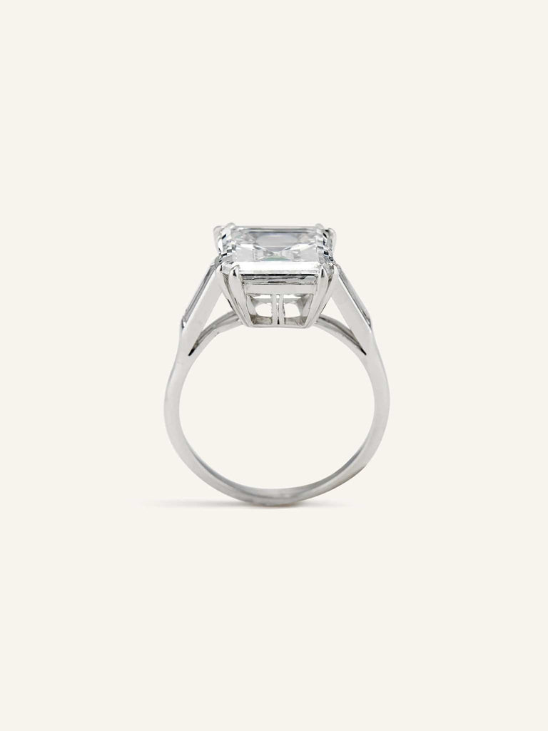 Midcentury 4.57 Carat Square Emerald Cut Diamond Solitaire Vintage Engagement Ring