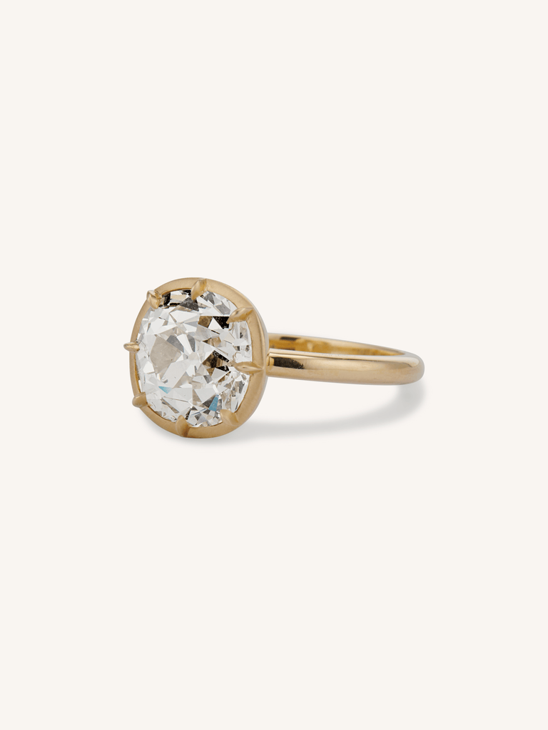 4.42ct Old Mine Cut Diamond "Button Back" Yellow Gold Engagement Ring | One For You 3/4