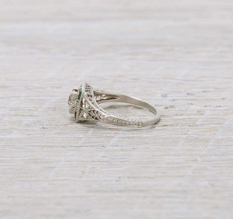 .40 Carat Diamond & Emerald Art Deco Engagement Ring
