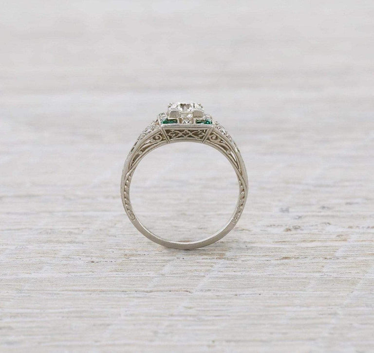 .40 Carat Diamond & Emerald Art Deco Engagement Ring