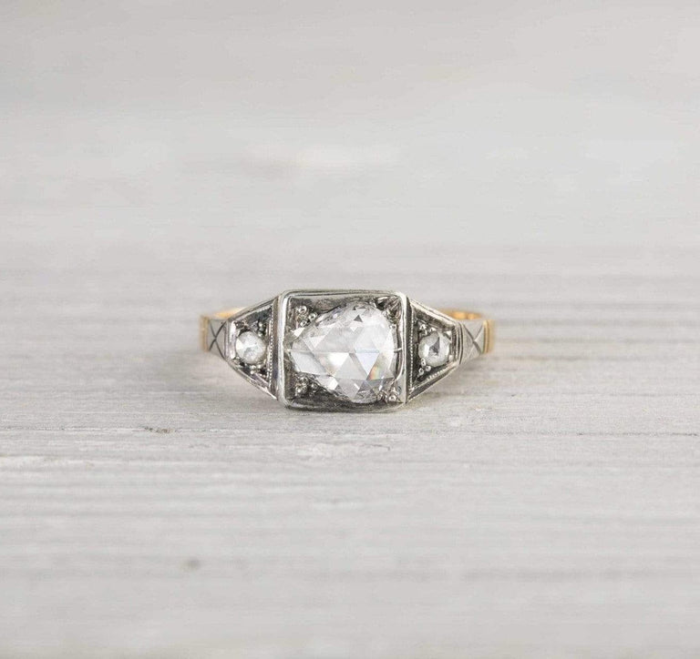 .45 Carat Silver on Gold Pear Shape Rose Cut Vintage Engagement Ring
