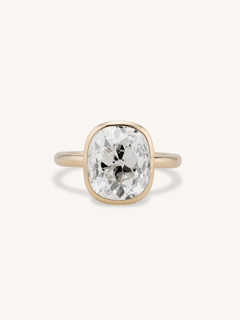 5.88 Carat Old Mine Diamond Bezel Engagement Ring in Yellow Gold