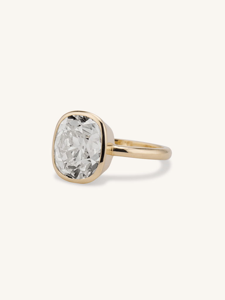 5.88 Carat Old Mine Diamond Bezel Engagement Ring in Yellow Gold