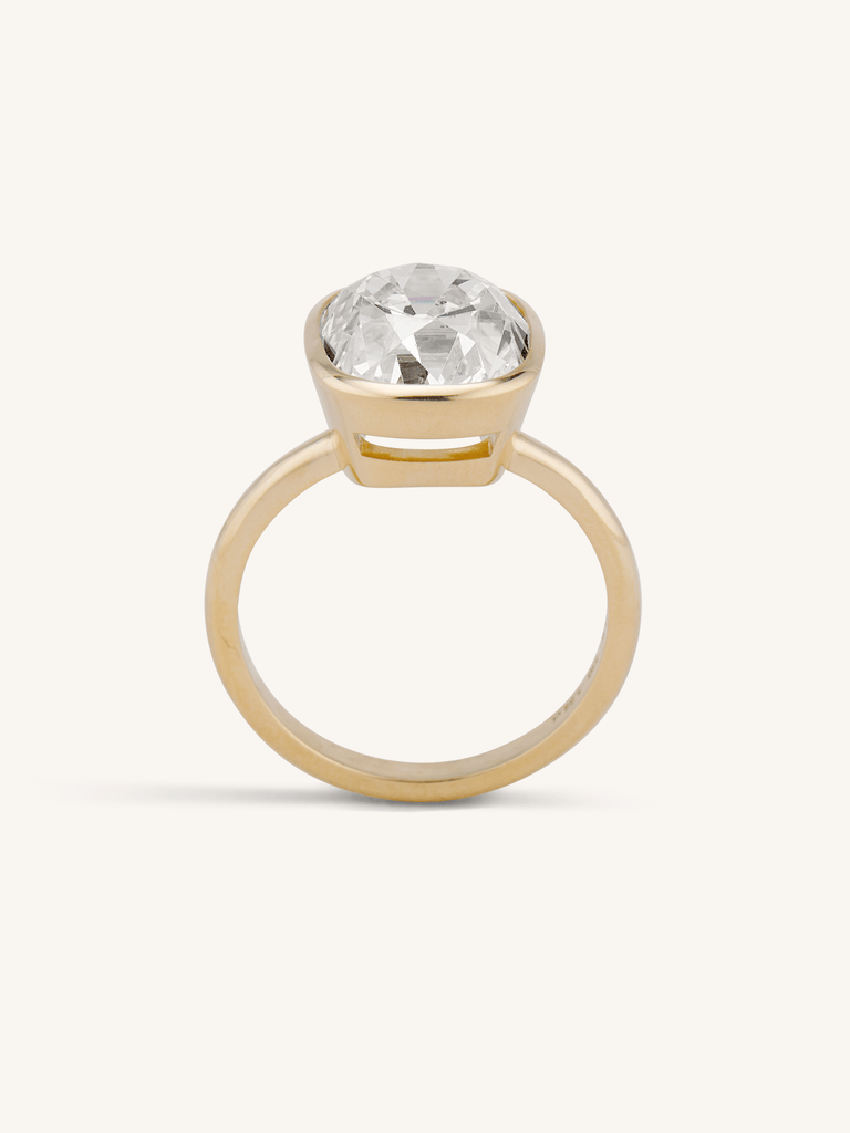 5.88 Carat Old Mine Diamond Bezel Engagement Ring in Yellow Gold