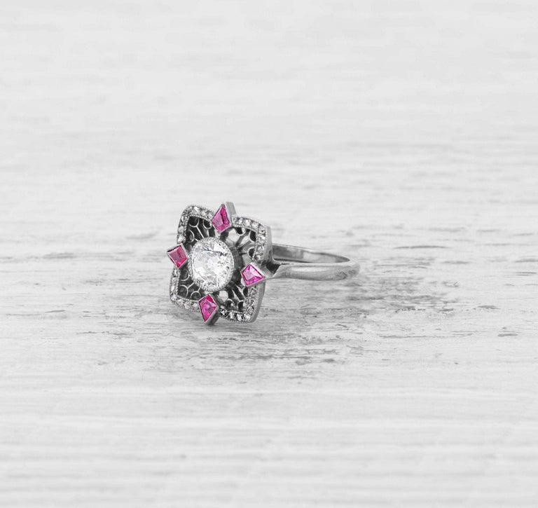 .50 CARAT EDWARDIAN DIAMOND AND RUBY ENGAGEMENT RING