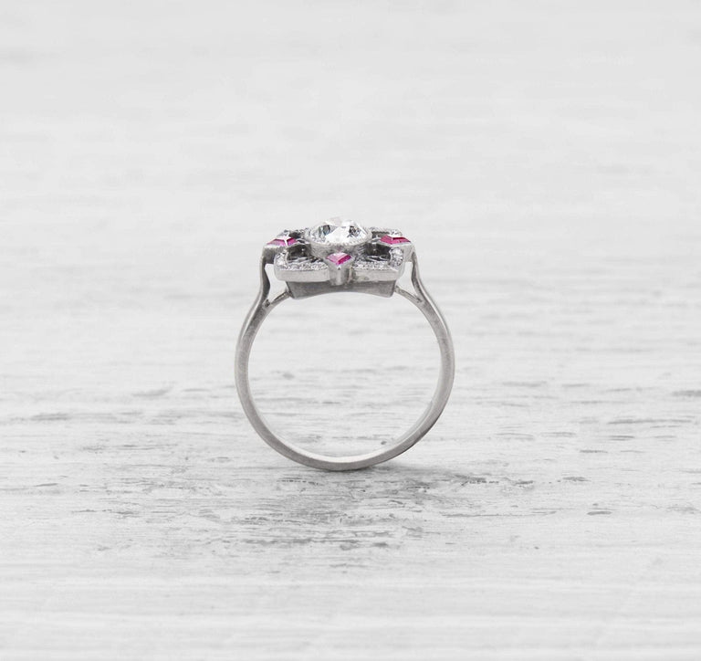 .50 CARAT EDWARDIAN DIAMOND AND RUBY ENGAGEMENT RING